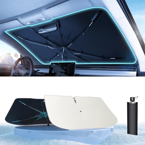 [2024 Upgrade] Tryspace Car Windshield Sun Shade Umbrella - [Newest Nanoparticles Coatings] Protect Car from Sun Rays & Heat Damage Keep Cool and Protect Interior Medium