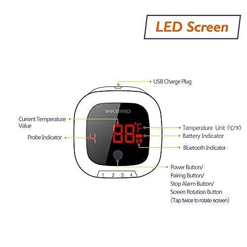 Inkbird IBT-4XS Bluetooth Wireless Grill BBQ Thermometer for Grilling with 4 Probes, Timer, Alarm,150 ft Barbecue Cooking Kitchen Food Meat Thermometer for Smoker, Oven, Drum