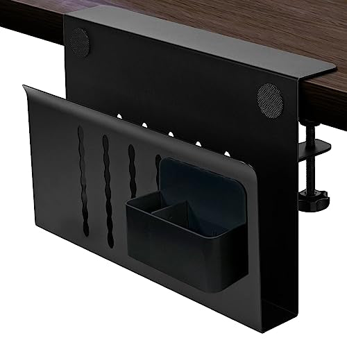 LUKETURE Desk Side Storage, Under Desk Storage, Steel Desk Hanging Organizer, Laptop Holder, with Pen Holder, No Drill Side Desk Organizer, Desk Storage Holder for Office and Home