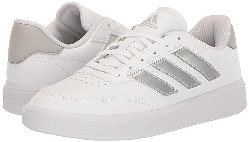 adidas Women's CourtBlock Sneaker, White/Silver Metallic/Grey, 7.5