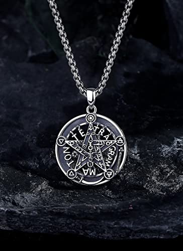 CELESTIA Tetragrammaton Necklace Amuleto de Proteccion 18K Gold Sterling Silver Pentagram Necklace for Mens Pentacle Jewelry Witchy Gifts for Men Women Pagan Talisman