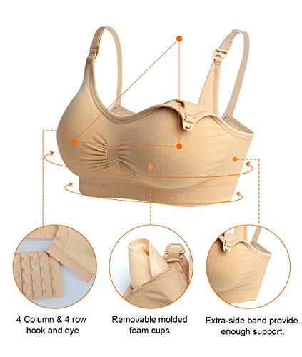iloveSIA 2Pack Nursing Bra for Breastfeeding Nursing Sports Bra Maternity Pregnancy Seamless Wireless Fit Bra Regular & Plus Size Black Nude M
