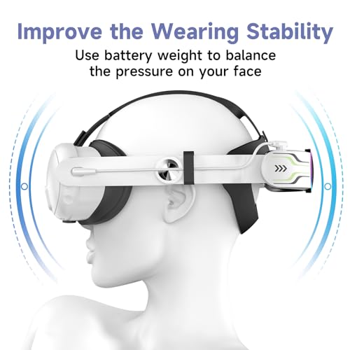 Bioherm RGB Head Strap with Battery for Meta/Oculus Quest 3, 10000mAh Battery Pack for Extended 8H of Playtime, Fast Charging VR Power, Adjustable Elite Strap Enhanced Support and Balance in VR