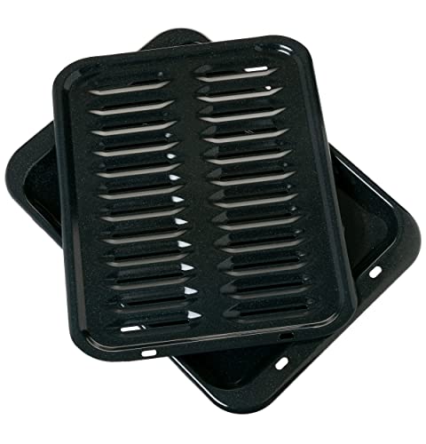 General Electric GE Appliances Broiler Pan with Rack for Oven, Non-Stick Pan, 2 Piece Black Porcelain Coated Carbon Steel Roasting Pan, Durable and Dishwasher Safe, WB48X10056, Genuine GE OEM Part