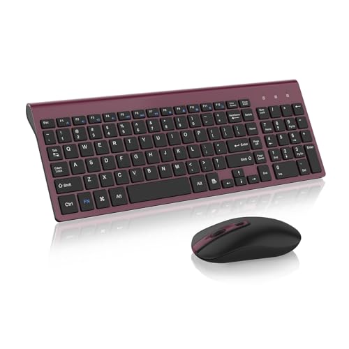 cimetech EasyTyping KF10 Wireless Keyboard and Mouse Combo, [Silent Scissor Switch Keys][Labor-Saving Keys] Ultra Slim Wireless Computer Keyboard and Mouse, Easy Setup for PC/Laptop/Windows - Wine Red