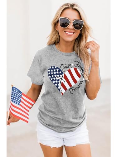 4th of July Shirts Women Faith Family Freedom Tshirt American Flag T Shirts Star Stripes Patriotic Shirts Top