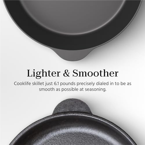 COOKLIFE 10.25 Inch Pre-Seasoned Round Cast Iron Skillet with Cover, Frying Pan with Long Handle - Use in the Oven, Over a Campfire Fire or on the Stovetop, Induction,Grill (Black)