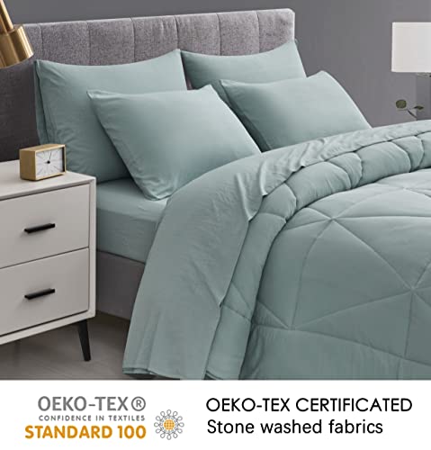 Chezmoi Collection Jasper Twin Bed in a Bag 5-Pieces Triangle Geometric Quilted Soft Washed Double Brushed Microfiber Comforter with Sheets Lightweight All Season Bedding Set (Twin, Aqua)