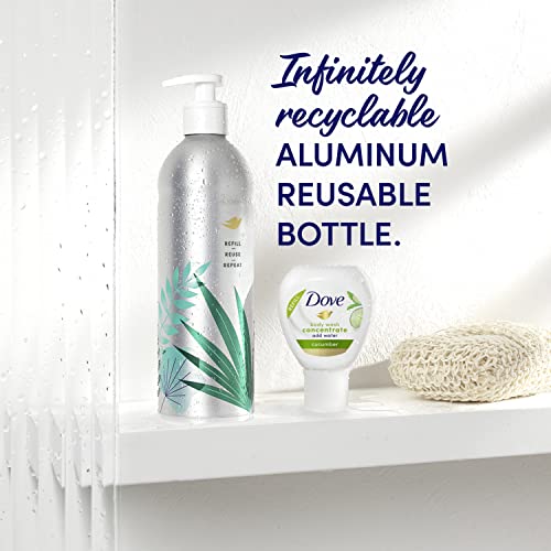 Dove Body Wash Aluminum Reusable Bottle and Concentrate Refill (2x) Starter Kit for Instantly Soft Skin Cucumber for skin care and Lasting Nourishment 4oz (makes 16oz)