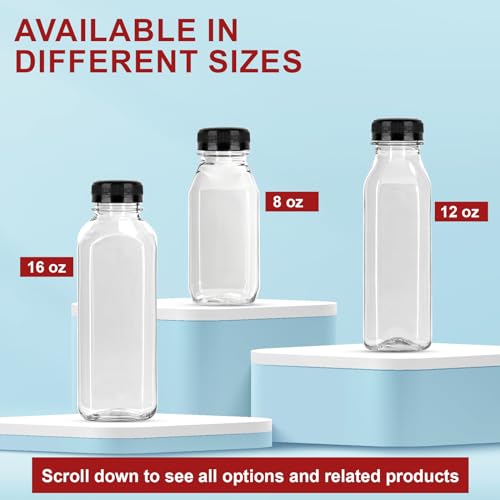 YULEER Plastic Bottles with Caps, 12 oz Take Out Bottles with Lids for Bottles Clear Juice Bottles Bulk Containers for Smoothie, Drinking and Other Beverages