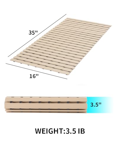 PADOOR Shower-Mat Non Slip, Heavy Duty Bathtub-Mat Curlable Quick Drain Sturdy Bath Tub Mat Without Suction Cups for Indoor Outdoor Use 16x35 Inch Beige