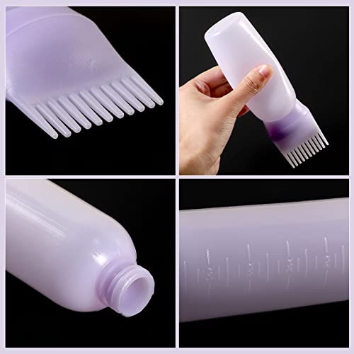 Root Comb Applicator Bottle, 6 Ounce, Oil Applicator for Hair Dye, Bottle Applicator Brush with Graduated Scale, Purple, 2 Pack