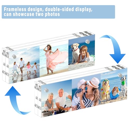 HELPLEX Acrylic Frame, 5 Pack 5x7 Acrylic Picture Frames, 24mm Thicker Frameless Clear Frame Double Sided Magnetic Frame, Free Standing Desktop Display Stand Acrylic Frames