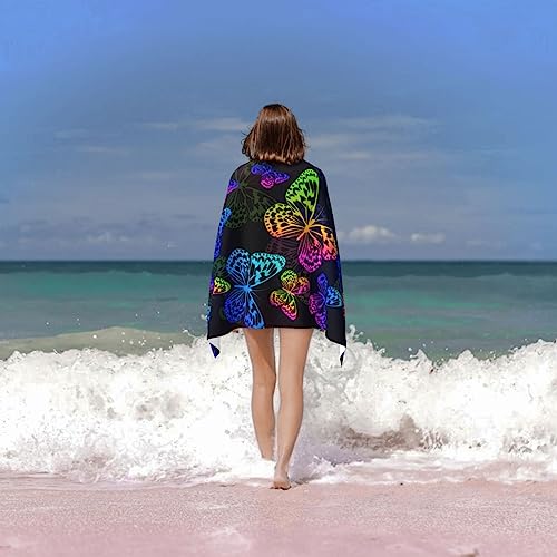 VOOHDDY Butterfly Flying Beach Towel Large Soft Absorbent Microfiber Quick Dry Oversized Bath Towels for Bathroom Women Men Pool Camping Travel Swimming Picnic Sports