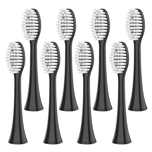 Pursonic Standard Electric Toothbrush Heads - 8 Pack Electric Toothbrush Replacement Brush Heads for Dazzlepro Elements - Tooth Brush Heads for AquaSonic Vibe, Duo Pro & Black Series Pro (Black)