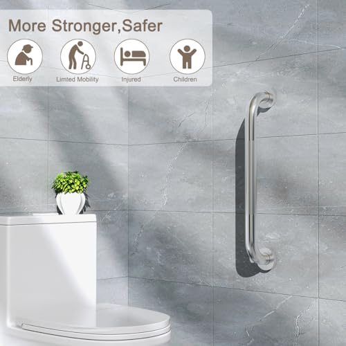 FANHAO 2 Pack Shower Grab Bar, 16 Inch Stainless Steel Bathroom Grab Bar with Anti-Slip Knurled Grip, Heavy Duty Shower Handle Bath Handle, Safety Bars for Elderly or Handicapped (Polished)