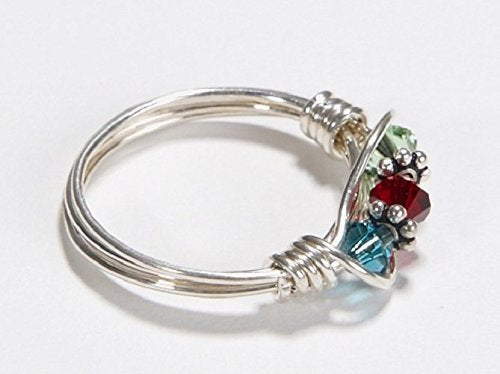 Mother's Birthstone Ring: Personalized Sterling Silver Mom's Multistone Family Ring (3 Stones)