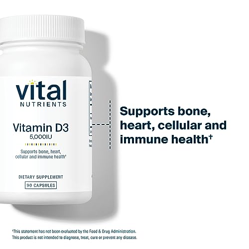 Vital Nutrients Vitamin D 5000 IU | Vitamin D3 Supplement | Healthy Bones, Teeth, Muscles*| Cellular & Immune Function | Calcium Absorption | Gluten, Dairy and Soy Free | 90 Capsules