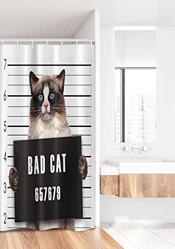 Ambesonne Cats Shower Curtain, Funny Colorful Graphic Kittens Cartoon Style Boys Girls Playroom, Cloth Fabric Bathroom Decor Set with Hooks, 69" W x 75" L, Pastel Pink Grey