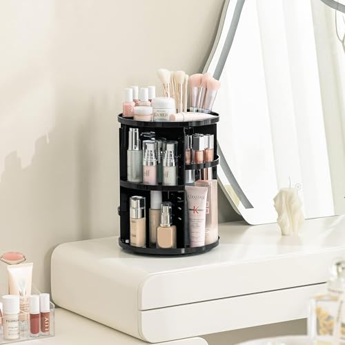 HBlife 360 Rotating Makeup Organizer Adjustable Carousel Large Capacity Revolving Perfume Organizer Skincare Organizers Cosmetic Storage Spinning Holder for Vanity, Black