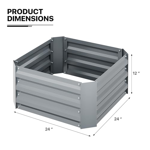 MoNiBloom Garden Beds Outdoor for Vegetables 24“x24”x12“, Galvanized Steel Metal Outdoor Planter Kit Box for Flowers Fruits Herbs,Sturdy and Easy to Assemble, Silver