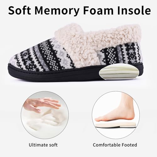 Evshine Women's Fuzzy Memory Foam Closed Back Slippers Knit Fleece Lined House Shoes for Indoor & Outdoor, Black, 36-37 (Size 5-6.5)