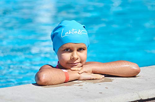 Swim Caps for Long Hair Kids - Swimming Cap for Girls Boys Kids Teens with Long Curly Hair Braids Dreadlocks - 100% Silicone Hypoallergenic Waterproof Swim Hat (Aqua Blue, Small)