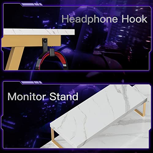 Casaottima Gaming Desk L Shaped Computer Desk, Corner Desk for Home Office with Monitor Stand 58", Laminated Marble