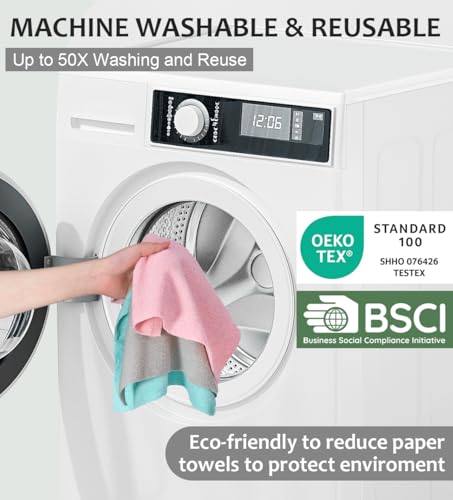 UPSTAR Microfiber Cleaning Cloth, Reusable Paper Towels Rolls, Cleaning Rags for Kitchen, Bathroom, Car, 12x12 inch, 50 Packs/Roll, Blue