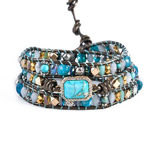 YGLINE Natural Stone Bracelet 5 Wraps Bracelet Handmade Blue Color Boho Bracelet for Women Bracelet