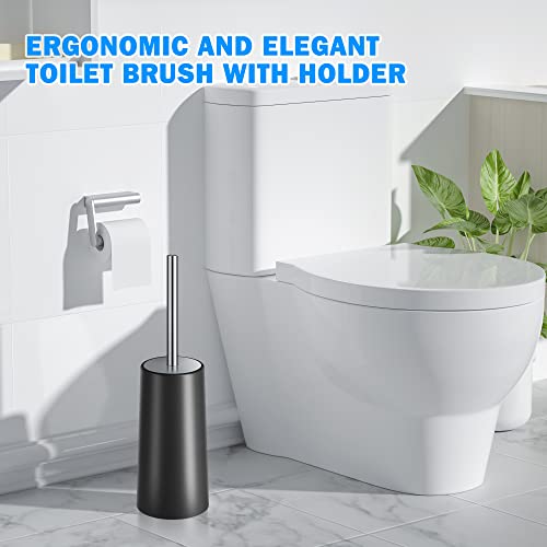 IXO Toilet Brush and Holder, 2 Pack Toilet Brush with 304 Stainless Steel Long Handle, Toilet Bowl Brush for Bathroom Toilet-Ergonomic, Elegant,Durable (Black)