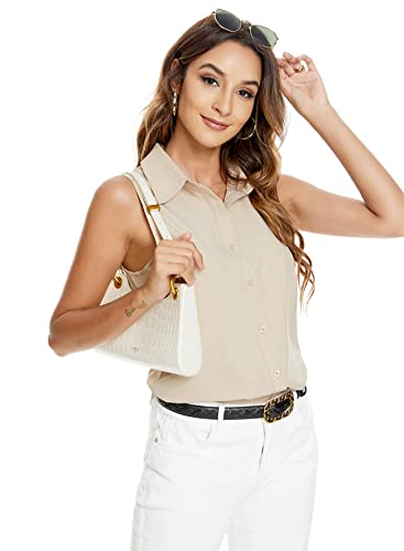 Atnlewhi Womens Button Down Shirts Sleeveless Basic Casual Solid Summer Blouse Tops Yellow