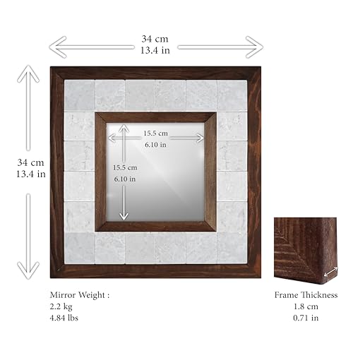 Handcrafted Natural Stone Mirrors with Solid Wood Frame, FLORAL Patterns