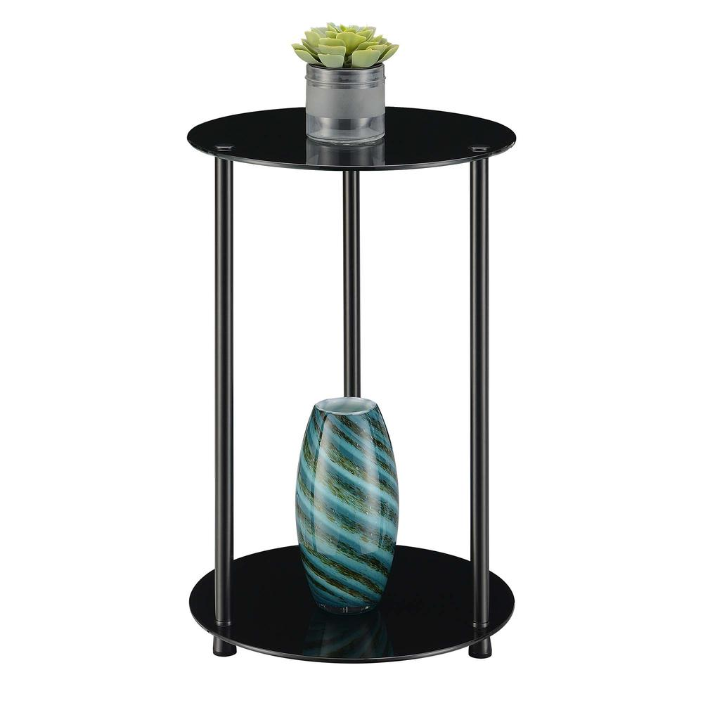 Designs2Go Classic Glass 2 Tier Round End Table, Black Glass