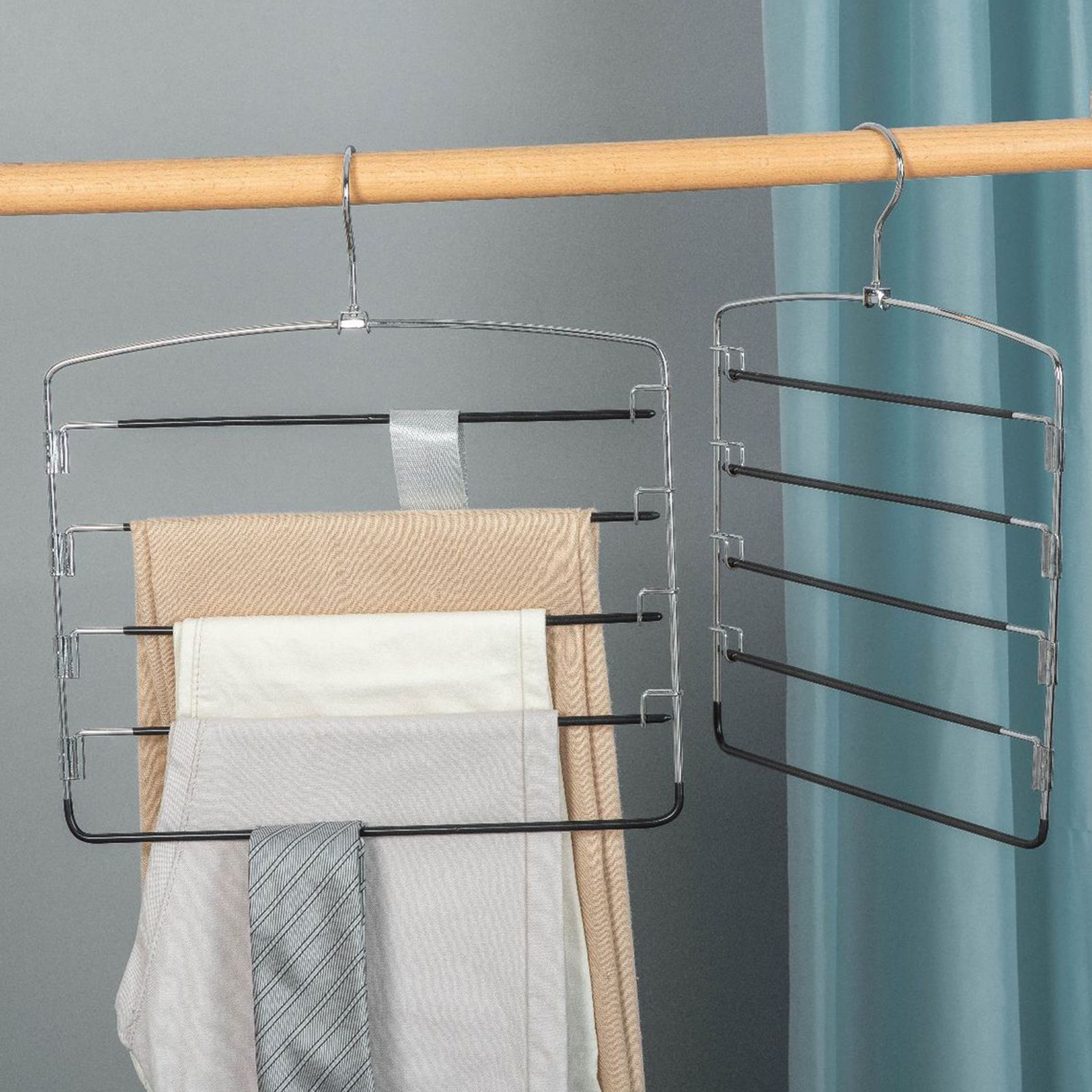 2PCS 5in1 Pants Clothes Hook Space Saving Hanger Drying Rack Hanger