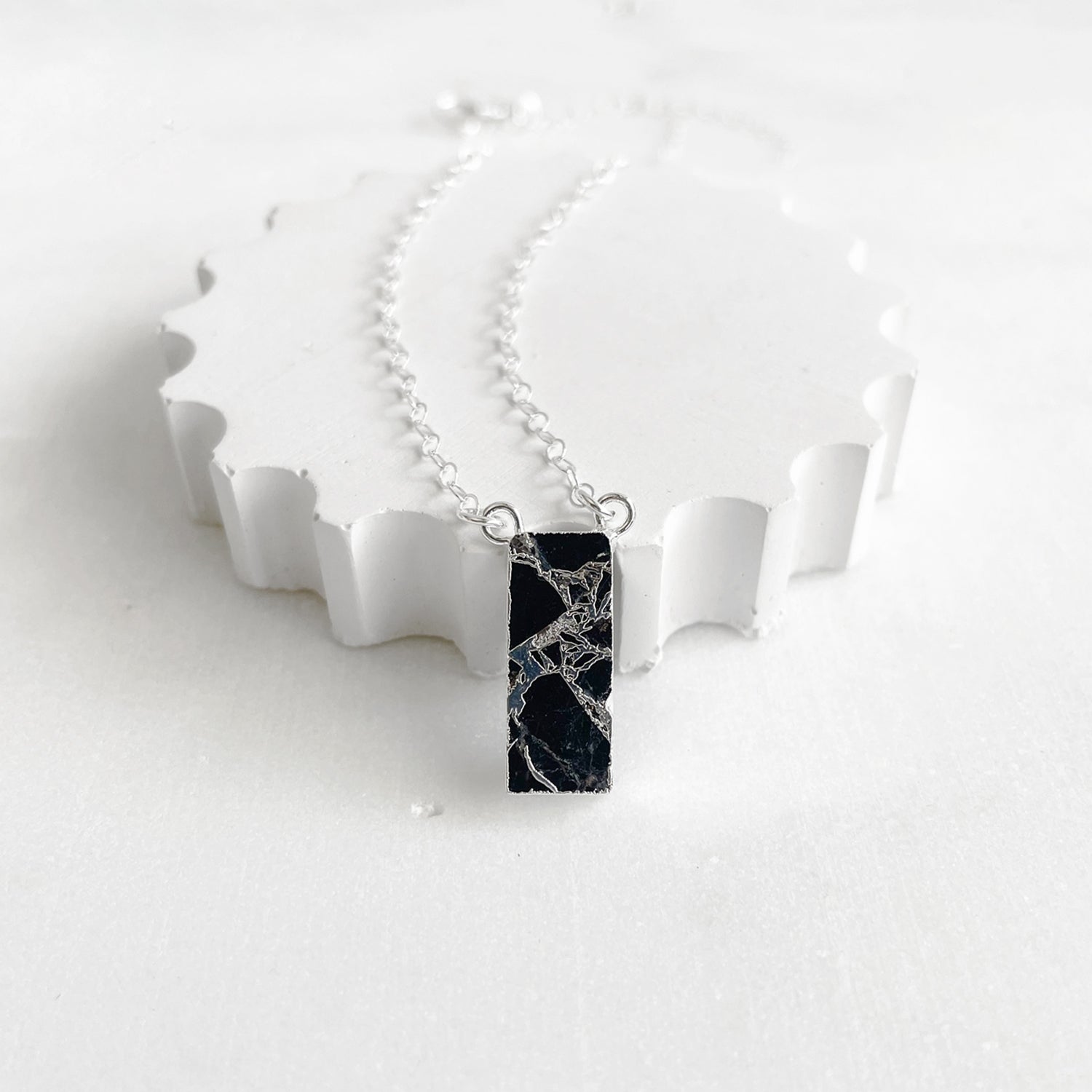 Black Mojave Bar Necklace in Sterling Silver