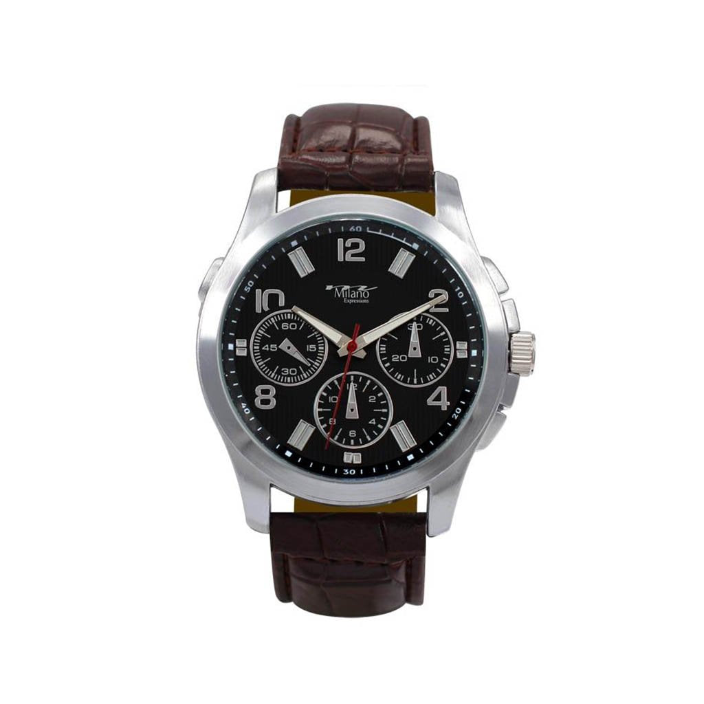 Centralia M Milano Expressions Brown Band Watch,  Black/Silver Dial