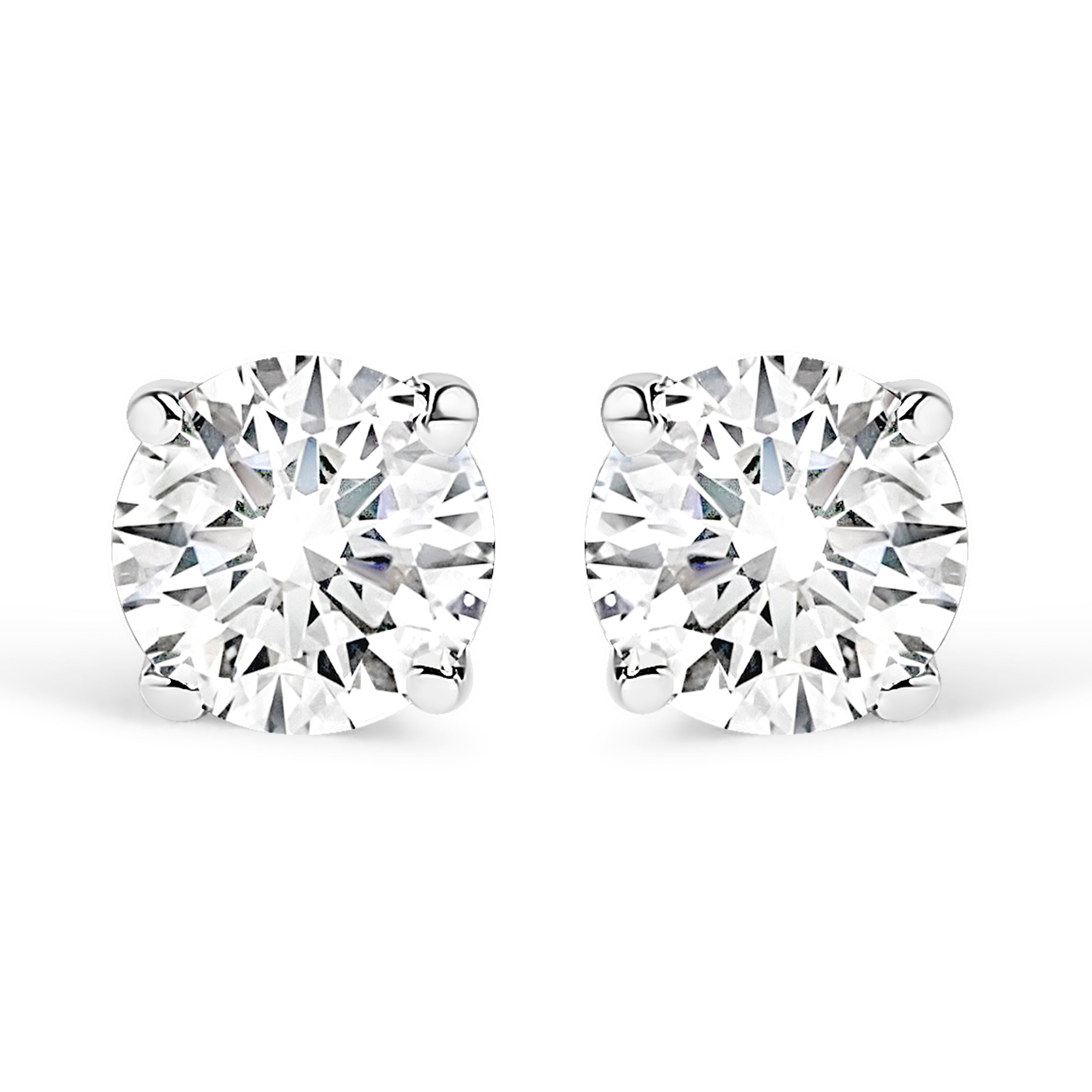 AGS Certified 14K White Gold 1.0 cttw 4-Prong Set Brilliant Round-Cut Solitaire Diamond Push Back Stud Earrings (F-G Color, I1-I2 Clarity)