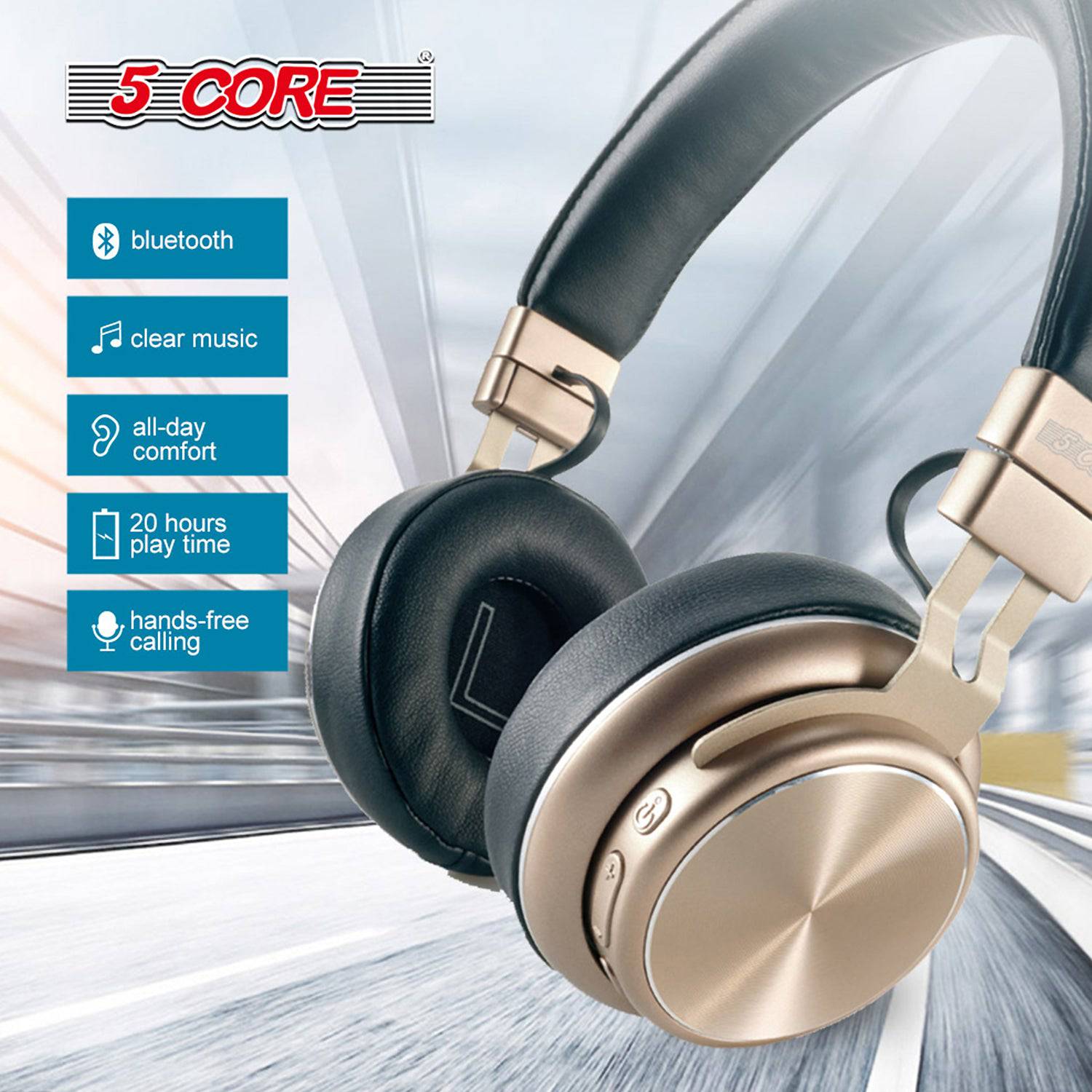 5Core Premium Headphone inbuilt Mic Over Ear Wireless Headset