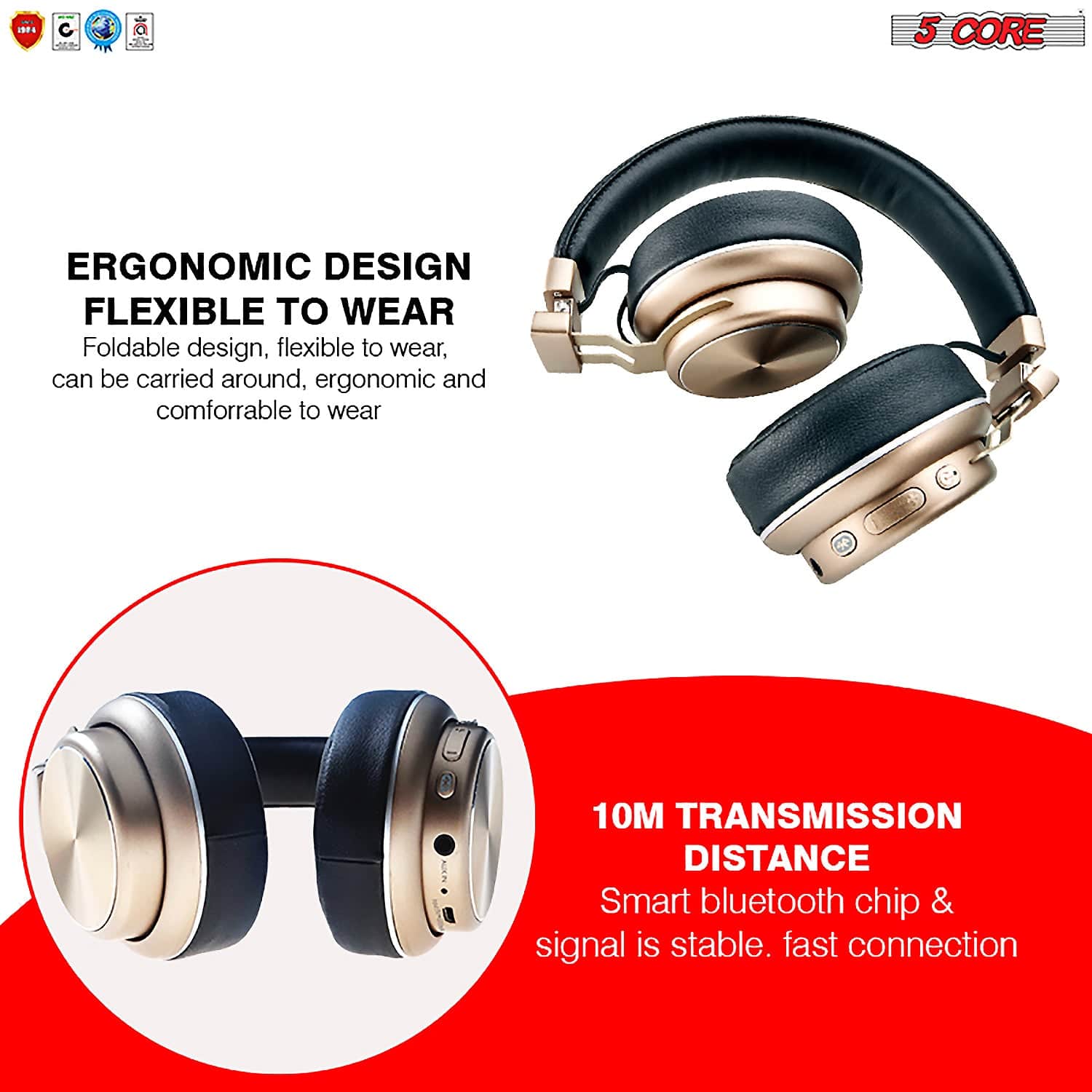 5Core Premium Headphone inbuilt Mic Over Ear Wireless Headset