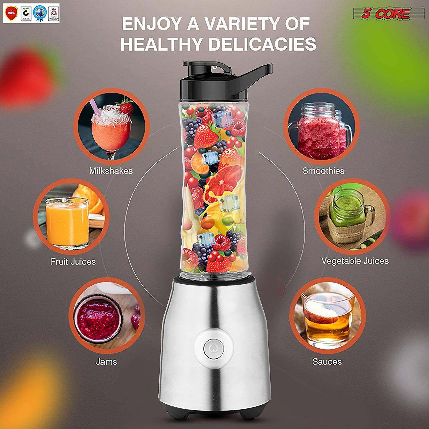 5 Core 600ml Personal Blender for Shakes and Smoothies, Powerful &