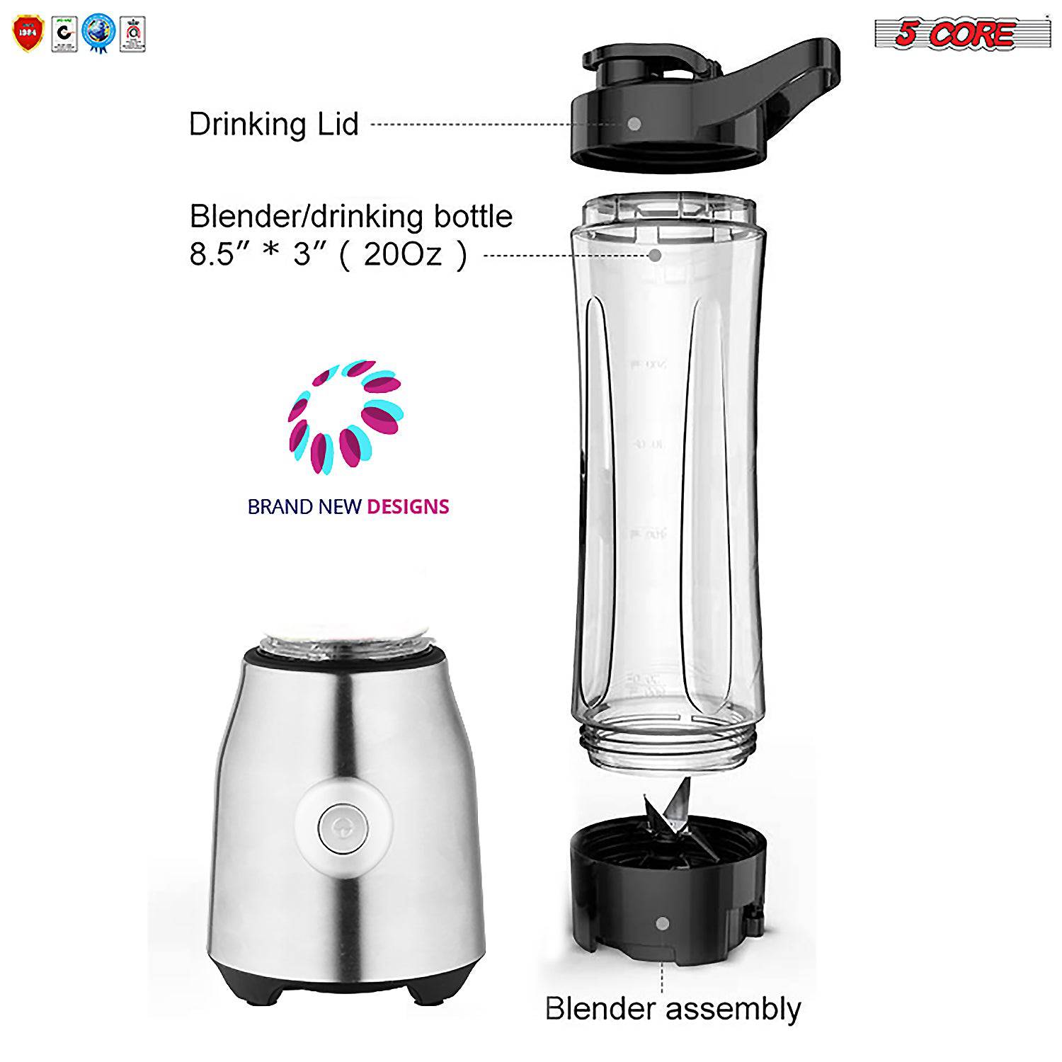 5 Core 600ml Personal Blender for Shakes and Smoothies, Powerful &