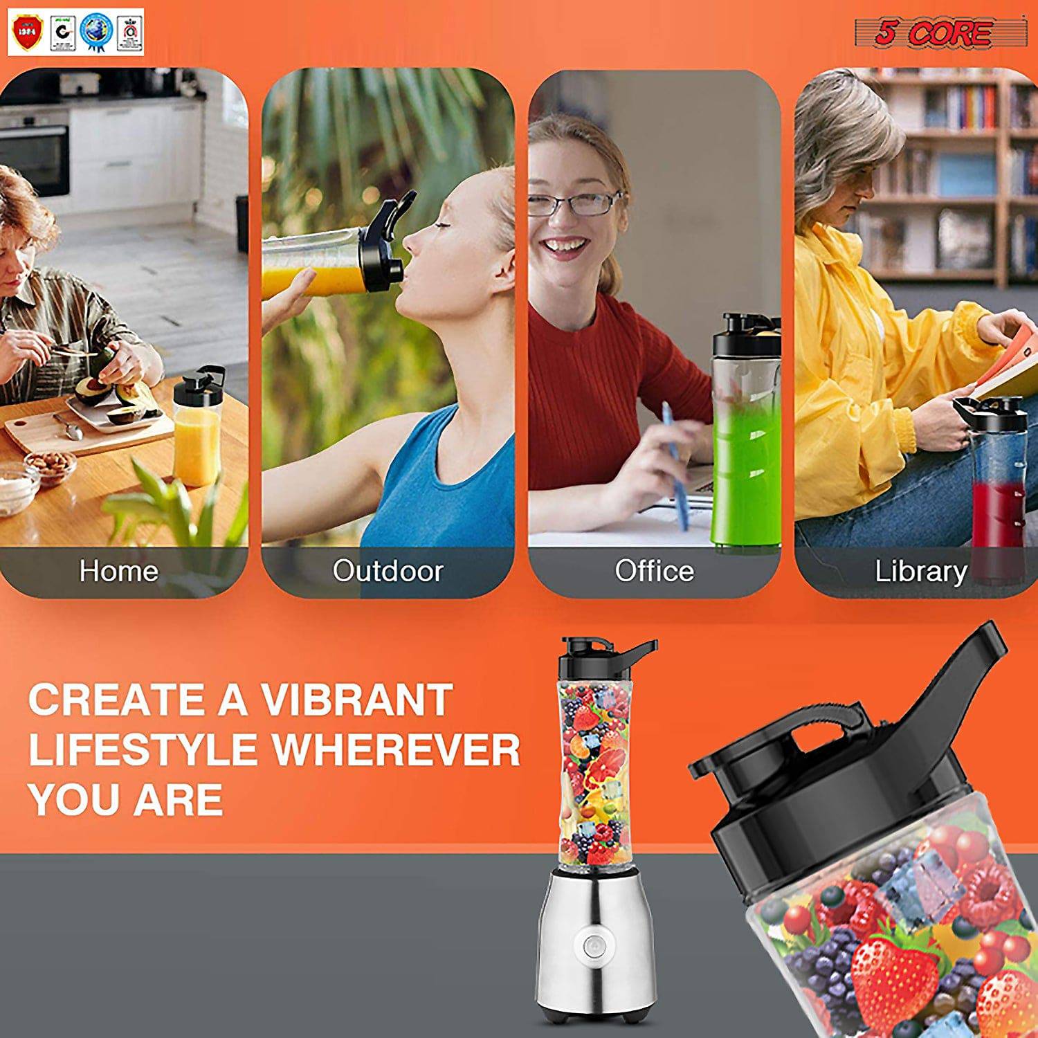 5 Core 600ml Personal Blender for Shakes and Smoothies, Powerful &