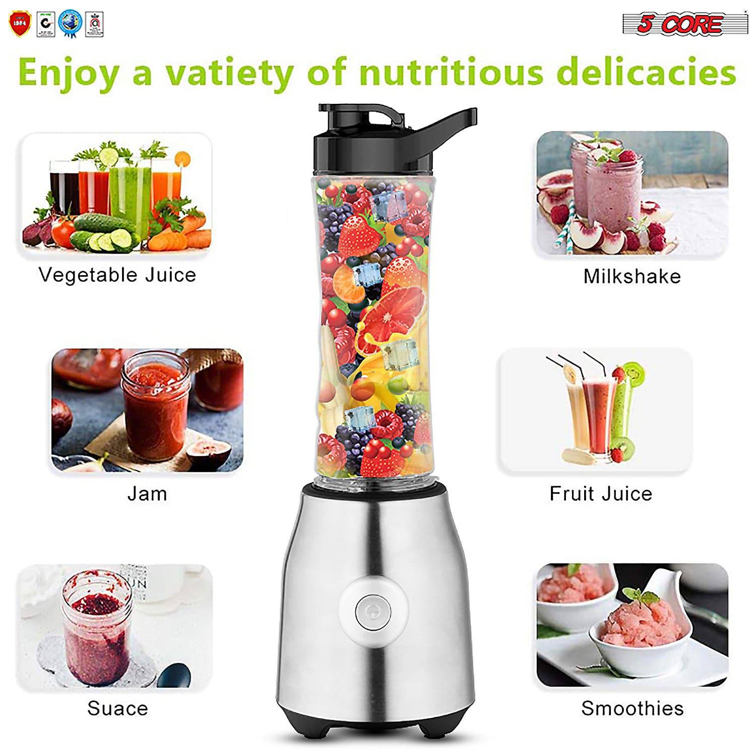 5 Core 600ml Personal Blender for Shakes and Smoothies, Powerful &