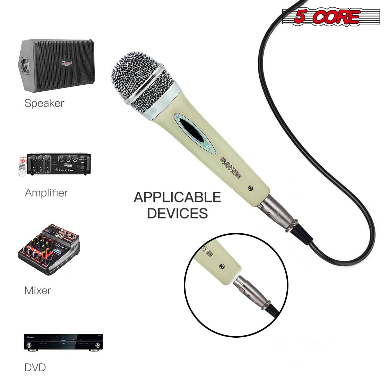 Premium Dynamic Microphone with 12ft Detachable XLR Cable PM 286 WH