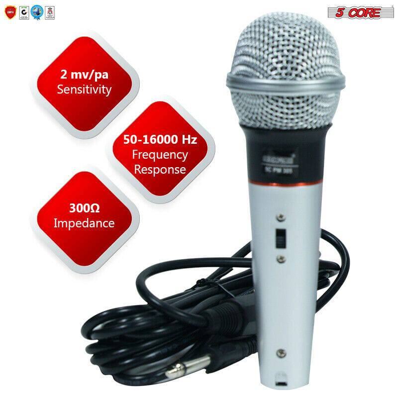 5 CORE Premium Vocal Dynamic Cardioid Handheld Microphone, White (PM 305)