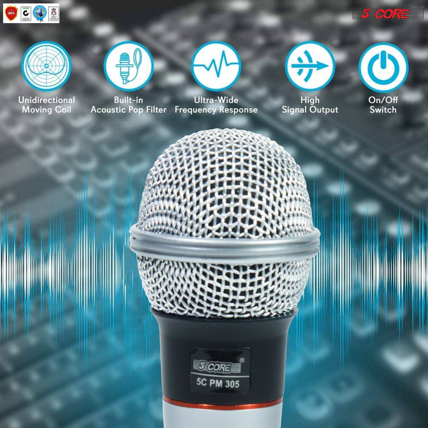 5 CORE Premium Vocal Dynamic Cardioid Handheld Microphone, White (PM 305)