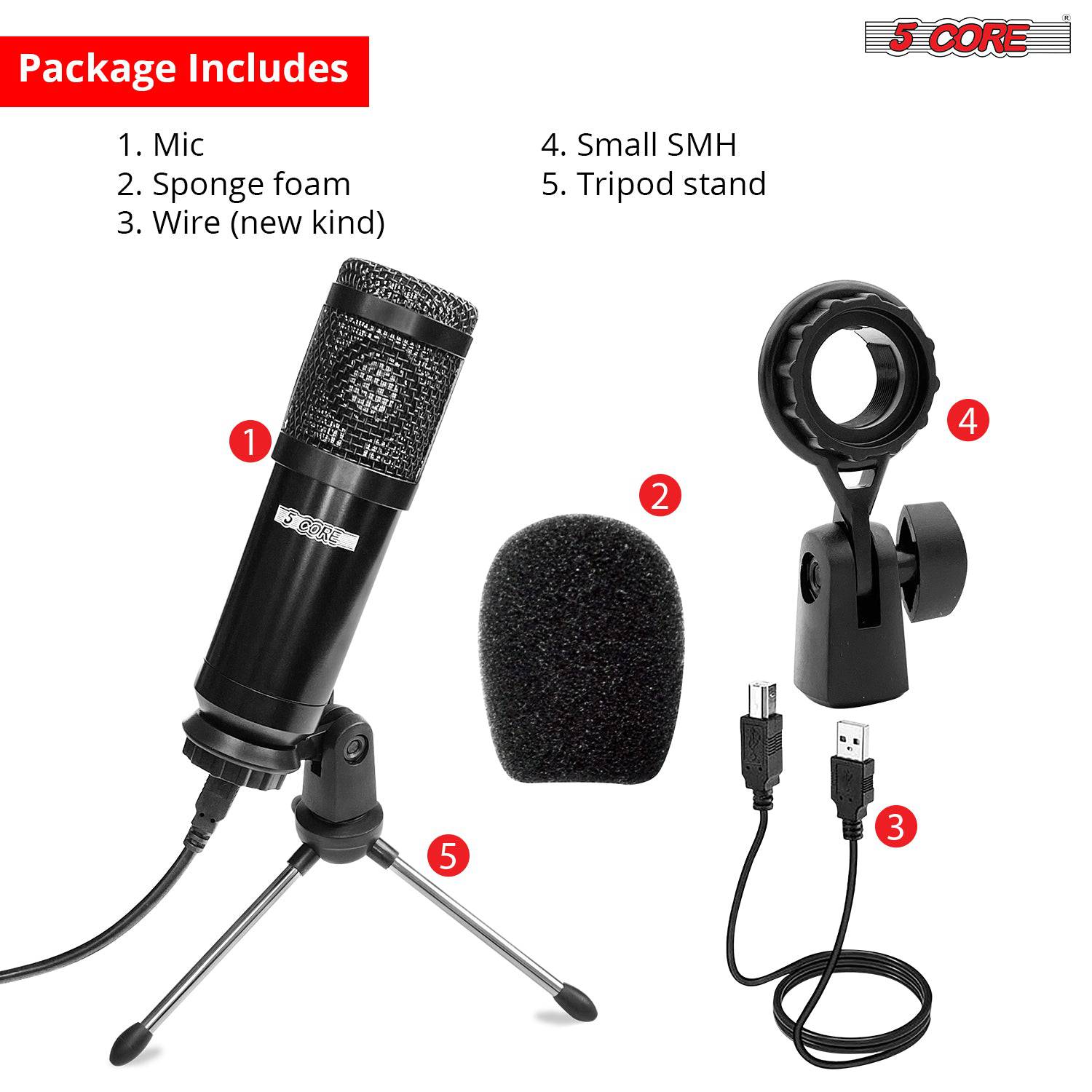 5Core Pro Audio Condenser Recording Microphone Set Podcast Gaming PC