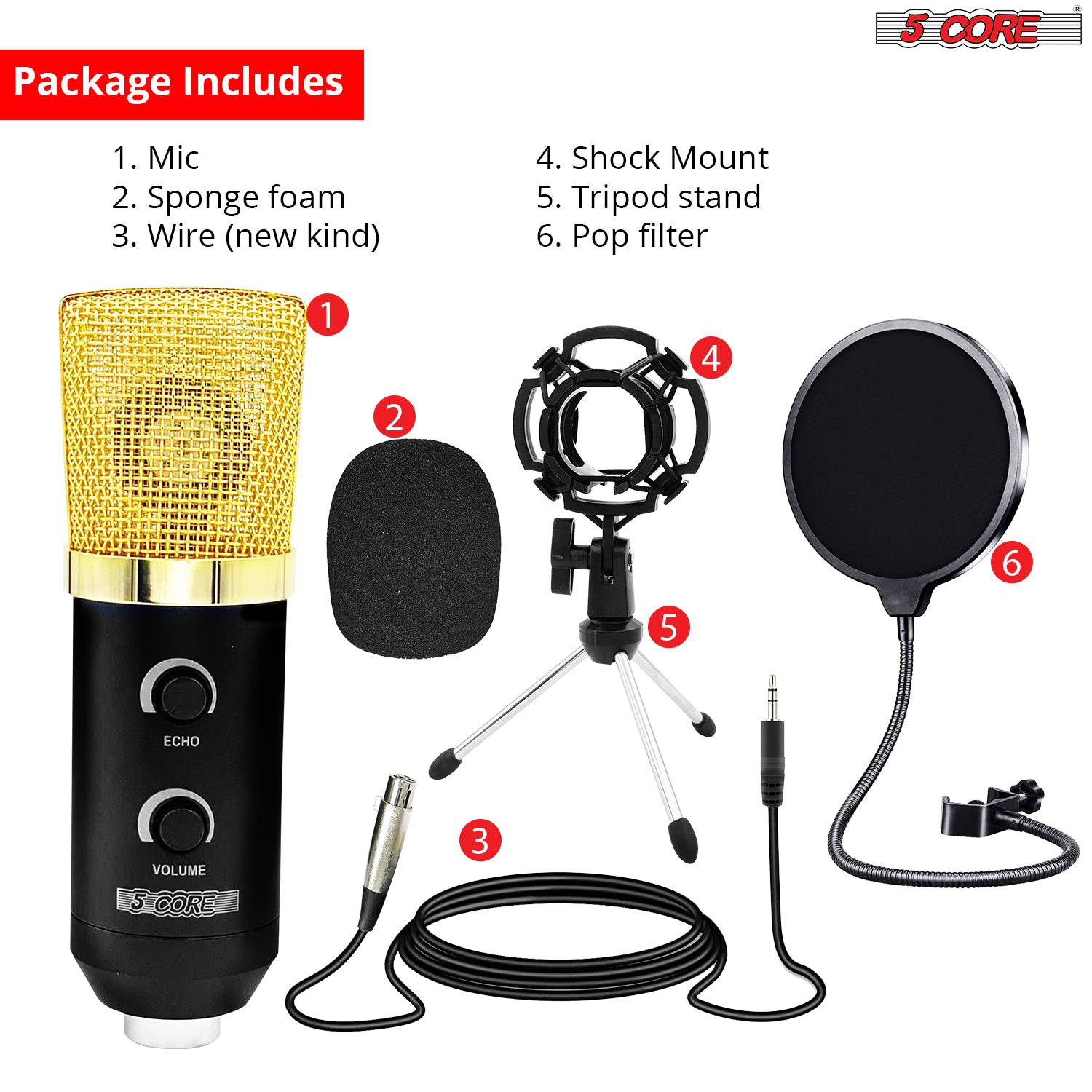 5Core Condenser Microphone Kit w/ Arm Stand Game Chat Audio Recording