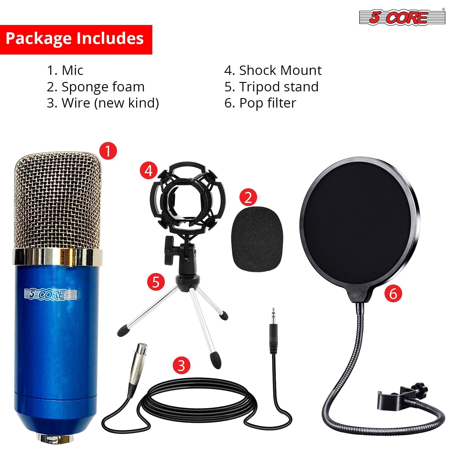 5Core Condenser Microphone Kit w/ Arm Stand Game Chat Audio Recording